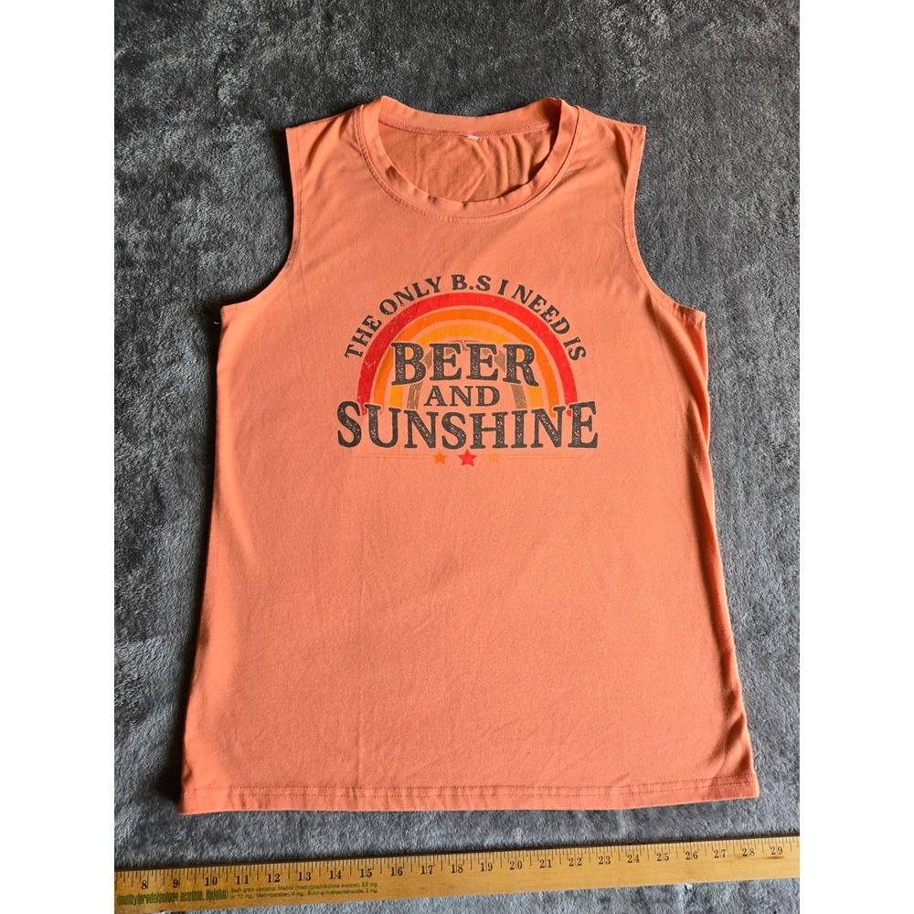 Unbranded Graphic Tank Top Mens L Orange Good Beer and Sunshine Muscle Tee